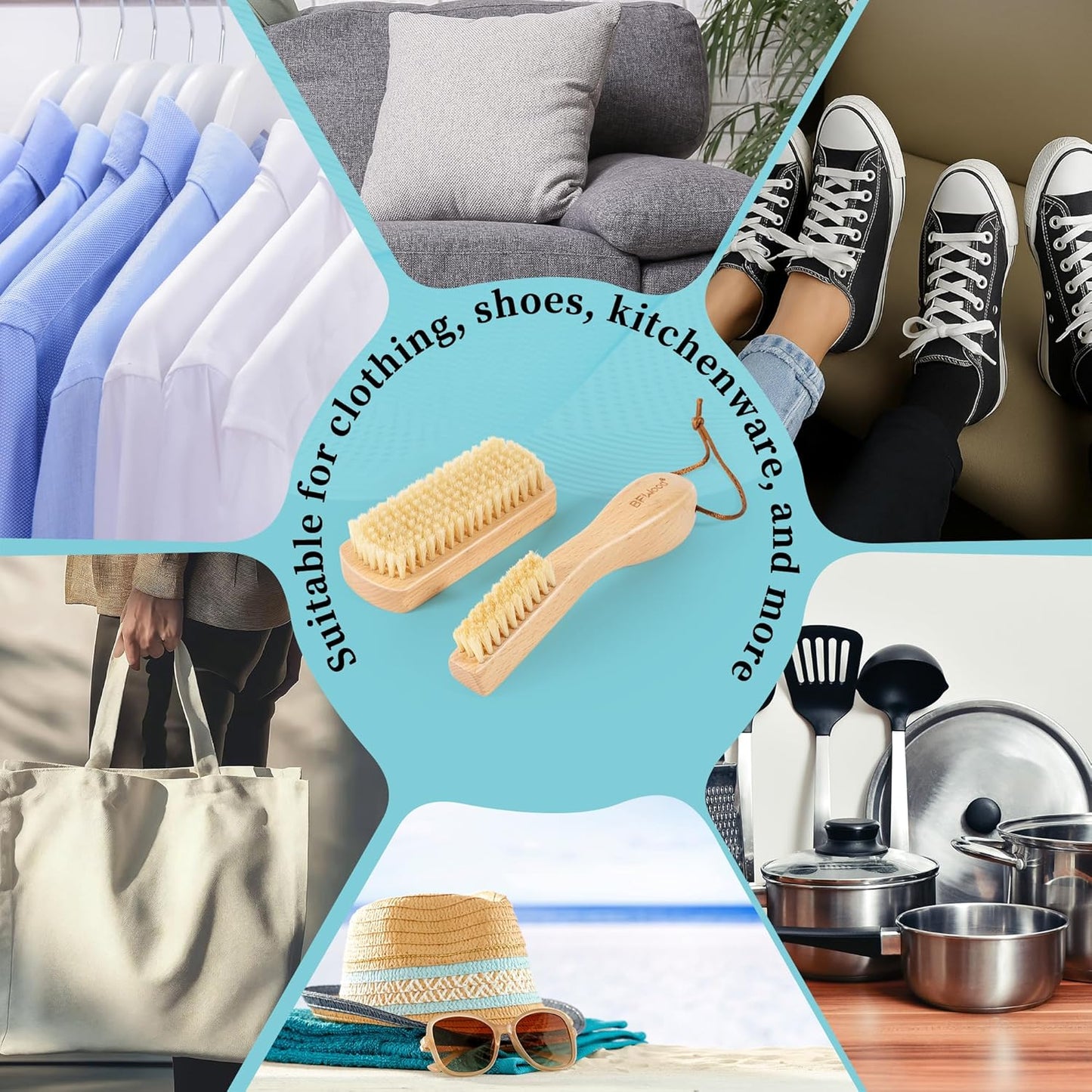 BFWood Laundry Stain Brush, Natural Soft Boar Bristles, Removes Tough Stains from Delicate Fabrics Like Knits, Cotton, and Linens, Gentle on Fabrics, No Damage