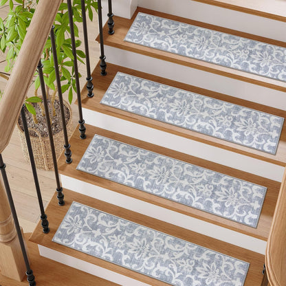 Lahome Carpet Stair Treads Non Slip Backing, 15 Pack 8" X 30" Stair Treads for Wooden Steps Indoor, Soft Washable Stairway Stair Runners Oriental Staircase Rugs for Kids Pets Elders(15pc, Grey)