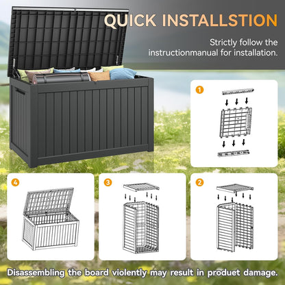 NUNU LAB Outdoor Storage Box, 45 Gallon Outside Deck Box Waterproof, Resin Outdoor Storage Cabinet With Lockable Lid, Backyard Storage Bench For Garden Tools, Patio Cushions, Pool Tools, Black