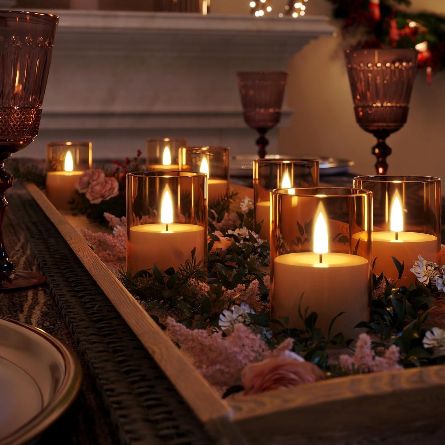 VIODAIM 12Pack Flickering Flameless LED Candles with Remote & Timer, Battery Powered - Small Pillar & Votive, Clear (2"X3")