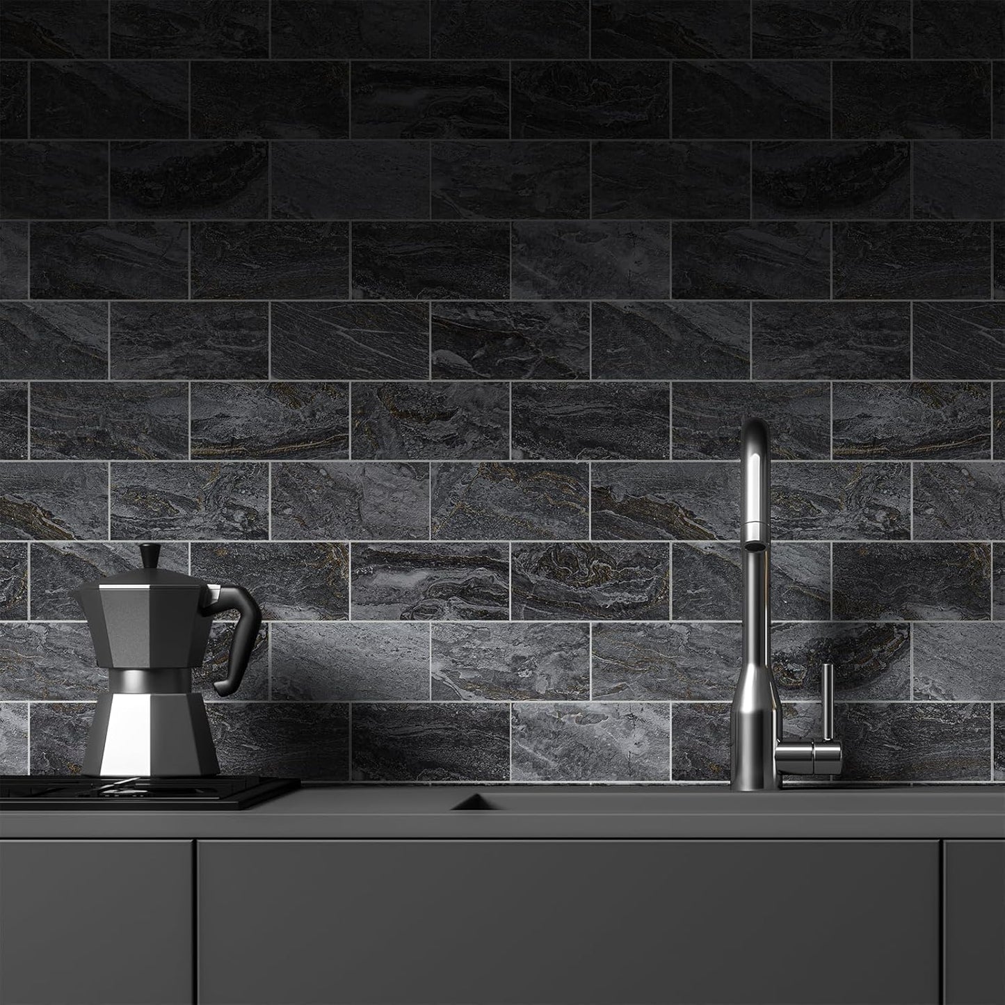 StyloVue 100 Pieces Peel and Stick Backsplash for Kitchen, 3" x 6" PVC Subway Tile, Glossy White with Dark Gray Grout, Self Adhesive Stick on Wall Tiles for Kitchen, Bathroom, Fireplace, RV