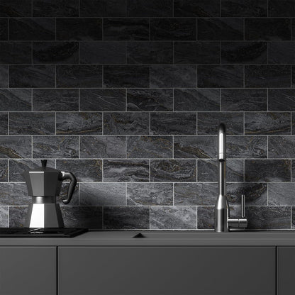 StyloVue 100 Pieces Peel and Stick Backsplash for Kitchen, 3" x 6" PVC Subway Tile, Glossy White with Dark Gray Grout, Self Adhesive Stick on Wall Tiles for Kitchen, Bathroom, Fireplace, RV