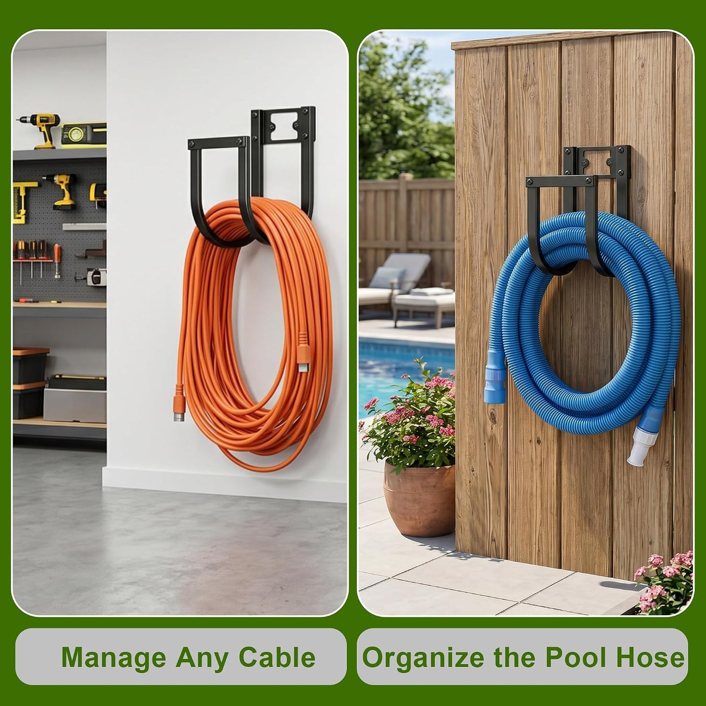 Garden Hose Holder Wall Mount - Heavy Duty Water Hose Holders for Outside, Detachable Garden Hose Hanger Holds 100 Ft, Metal Water Hose Storage for Garden Garage or Yard