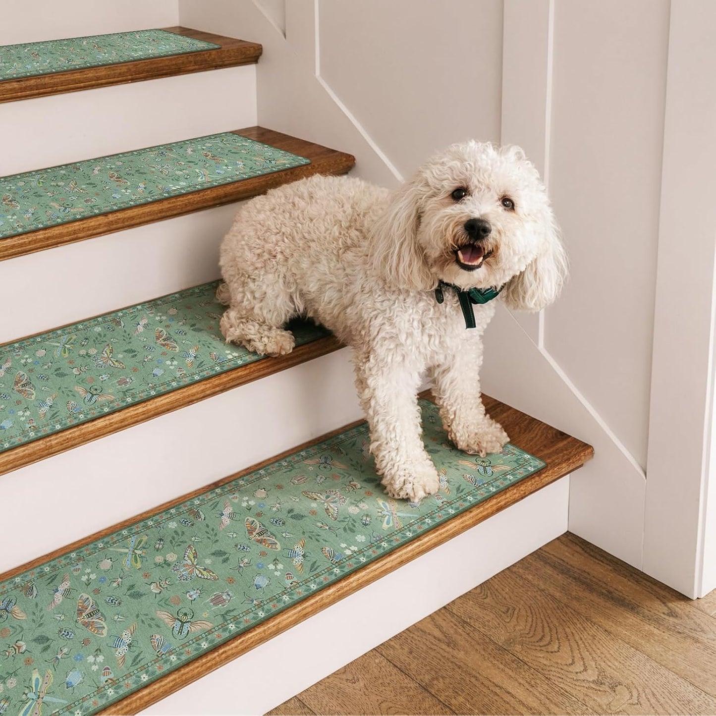 OJIA Insect Print Stair Treads Non Slip Stair Runners for Wooden Steps Indoor, 15PCS 8"x30" Rubber Backing Carpet Treads for Wood Stairs Staircase Step Treads for Kids & Dogs, Stair Covers, Black