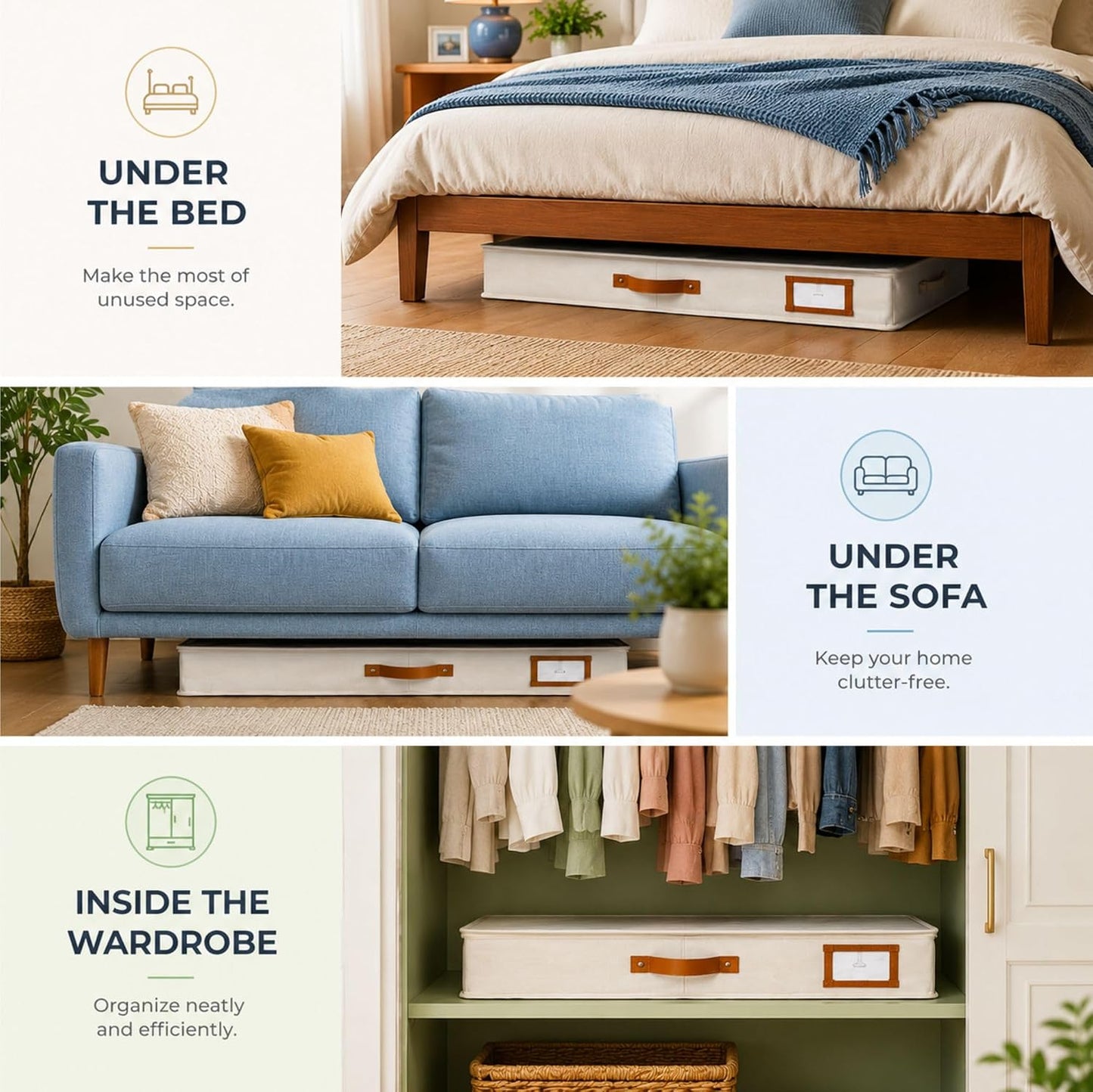 HOMELUX THEORY 2pc Low Profile Under Bed Storage Containers, Thin Under Couch Storage Organizer with Bins & Lids, Underbed Storage Box Ideal for Seasonal Clothes, Blankets, Fabric & Shoes (Ivory)
