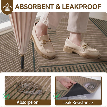 Front Door Mat 17''x30'', Absorbent Dirt Resist Washable Non Slip Low-Profile Indoor Doormat, Easy Clean Welcome Entryway Door Mats, Brown