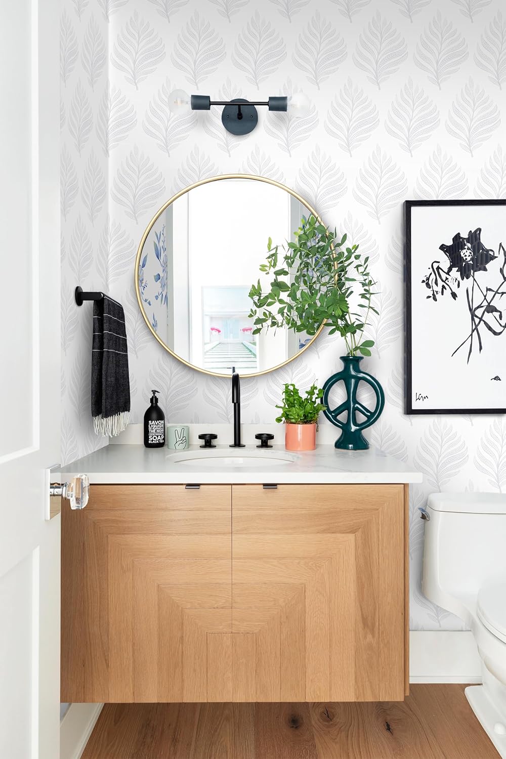 GloryTik Floral Peel and Stick Wallpaper, Removable Blue Floral Contact Paper, Self Adhesive Renter Friendly Wallpaper for Bedroom Living Room Bathroom (17.3" x 78.7")