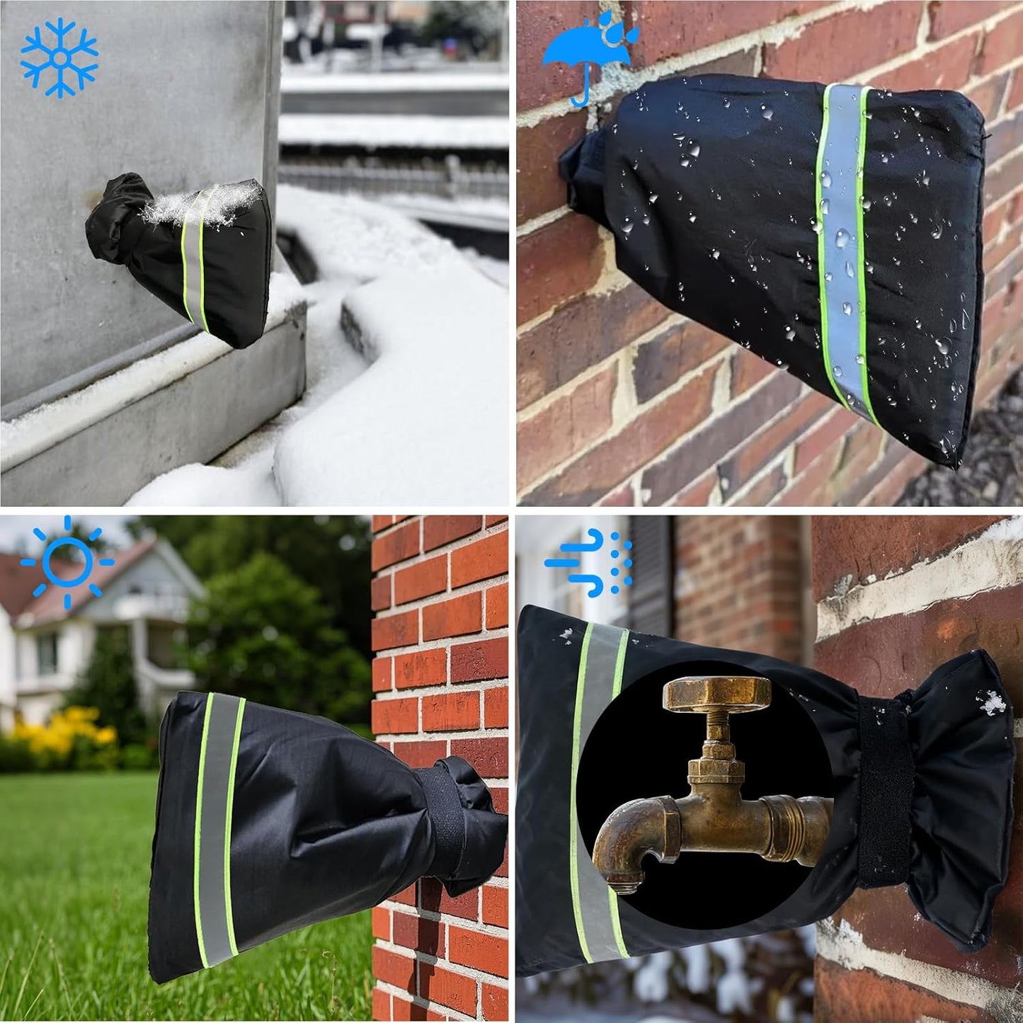 Outdoor Faucet Covers for Winter, 6.3" W 9.8" H Patio Winterizing, Reusable Waterproof Insulated Spigot Backflow Cover for Freeze Protection (Black-4Pack)