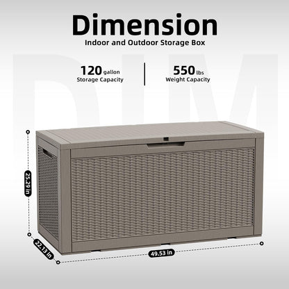 PatioZen 50 Gallon Deck Box Outdoor, Weatherproof Resin Patio Storage Box, Waterproof Outdoor Storage Boxes with Lid Lockable for Cushions, Garden Tools,Grey