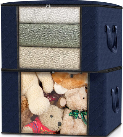 Fab totes 6 Pack Storage Bags for Clothes and Blanket, Foldable Closet Organizers and Storage with Zippers, Clear Window and Handles, Fabric Storage Bins for Sweater, Comforter, Bedding,Linen Sheets
