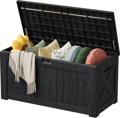 Devoko 100 Gallon Waterproof Large Resin Deck Box Indoor Outdoor Lockable Storage Container for Patio Furniture Cushions Garden Tools (100 Gallon, Black)