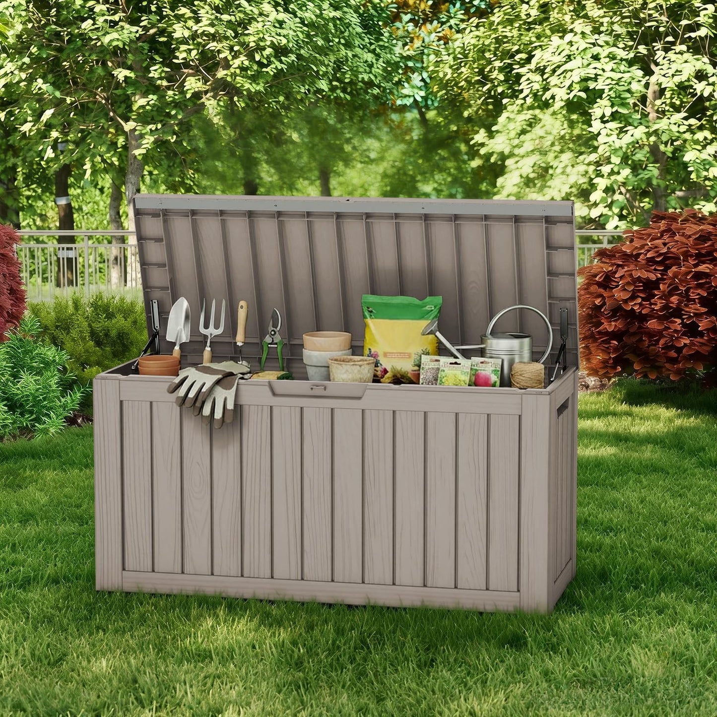 230 Gallon Large Outdoor Storage Box Waterproof, UV Resistant Resin Deck Box with Hydraulic Rod & Lockable Latch for Patio Furniture, Outside Storage Box for Garden Tools, Patio Cushions, Black