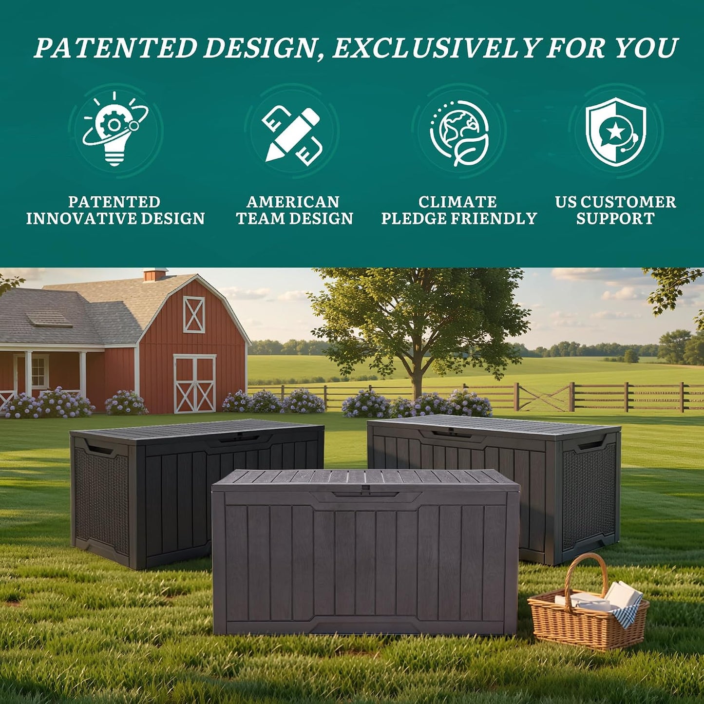 YITAHOME 100 Gallon Large Outdoor Deck Box | Waterproof Resin Storage Box, Lockable Indoor Outdoor Storage Container for Patio Furniture Cushions, Pool Accessories