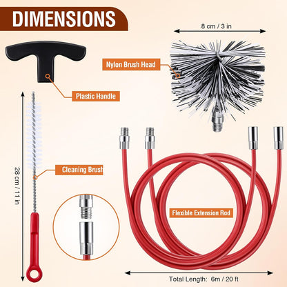 Feekoon Pellet Stove Cleaning Kit, 10 FT Flexible Steel Rod with 3" Brush Head, Flue Detail Cleaner, Pellet Stove Accessories for Vent Pipes Cleaning - Reduce Buildup & Improve Airflow