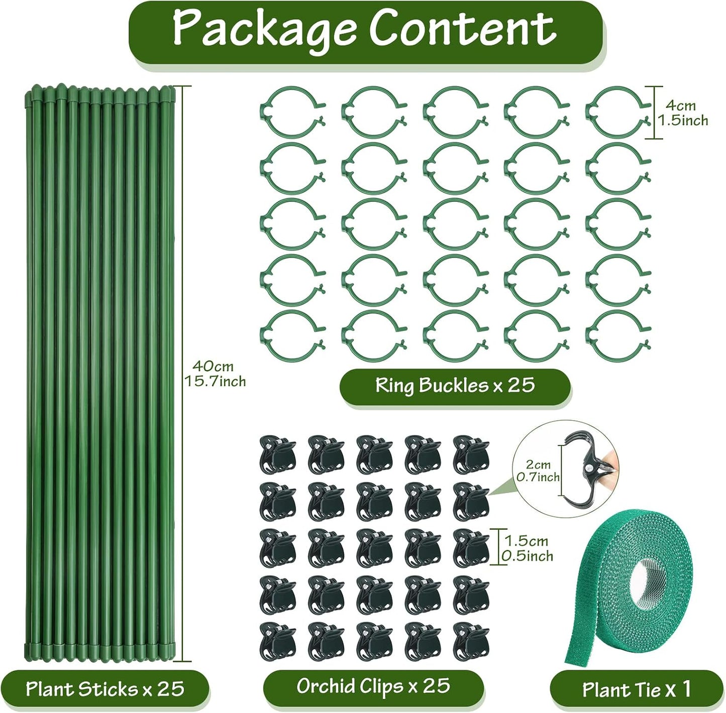 76pcs Plant Stakes for Indoor Plants, 25 Pack 16 inch Plant Support Stakes | Fiberglass Garden Plant Sticks Support with Rings Clips &Tie for Indoor and Outdoor Plants Flowers Tomatoes Orchid