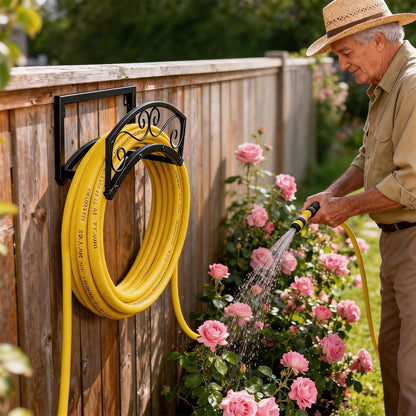 BOLITE Garden Hose Holder Wall Mount, Heavy Duty Metal Water Hose Holder with Basket for Outside, Hose Storage Holds 150FT Water Pipe for Yard, Lawn, Garden, Farm, Gifts for Women Men