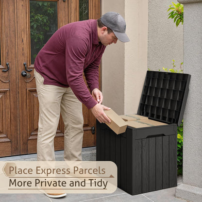 Flamaker Outdoor Storage Box 80 Gallon Resin Waterproof Deck Box Delivery Box with Wood Texture Large Storage Bin for Patio Cushions, (Grey)