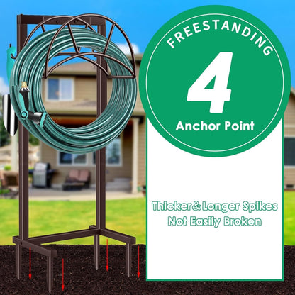 TomCare Garden Hose Holder 4 Spikes Garden Hose Reel Hose Stand Upgraded Water Hose Storage with Tool Hooks Garden Hose Hanger Organizer Holds 160ft Hoses for Outside Yard Lawn, Black