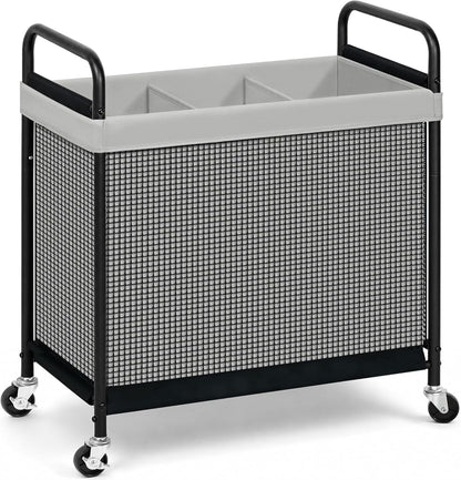 STORAGE MANIAC Rolling Laundry Hamper with Wheels 3-Section Laundry Sorter Rolling Laundrys Basket on Wheels with Removable Bag Clothes Hamper Laundrys Organizer Cart Bathroom Bedroom 120L Beige