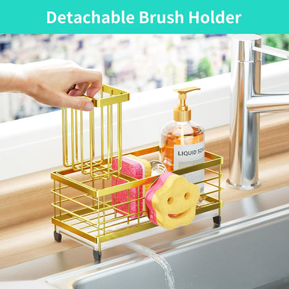HapiRm Sponge Holder for Kitchen Sink - Self-draining Sink Caddy with Brush and Dishcloth Holders, Stainless Steel Kitchen Countertop Organizers and Storage Essentials - Black