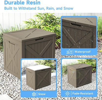EasyUp 33 Gallon Resin Deck Box Waterproof, UV Resistant Outdoor Storage Box for Delivery, Porch, Patio and Garden, Stripe Black