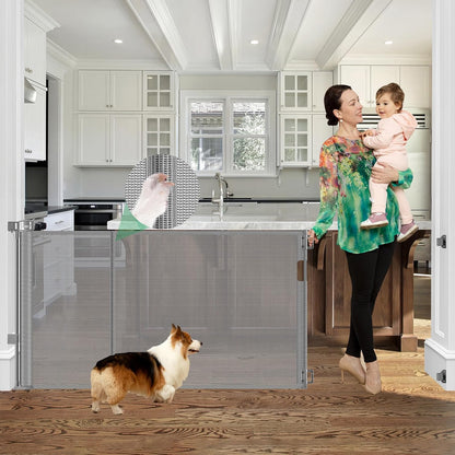 Reinforced 60" Wide Retractable Baby Gates with Upgraded Rods - Bottom Anti-Escape, 5 ft Mesh Baby Gate Retractable Dog Gate Indoor Pet Gate Retractable Stair Gate Outdoor Retractable Gate, Black