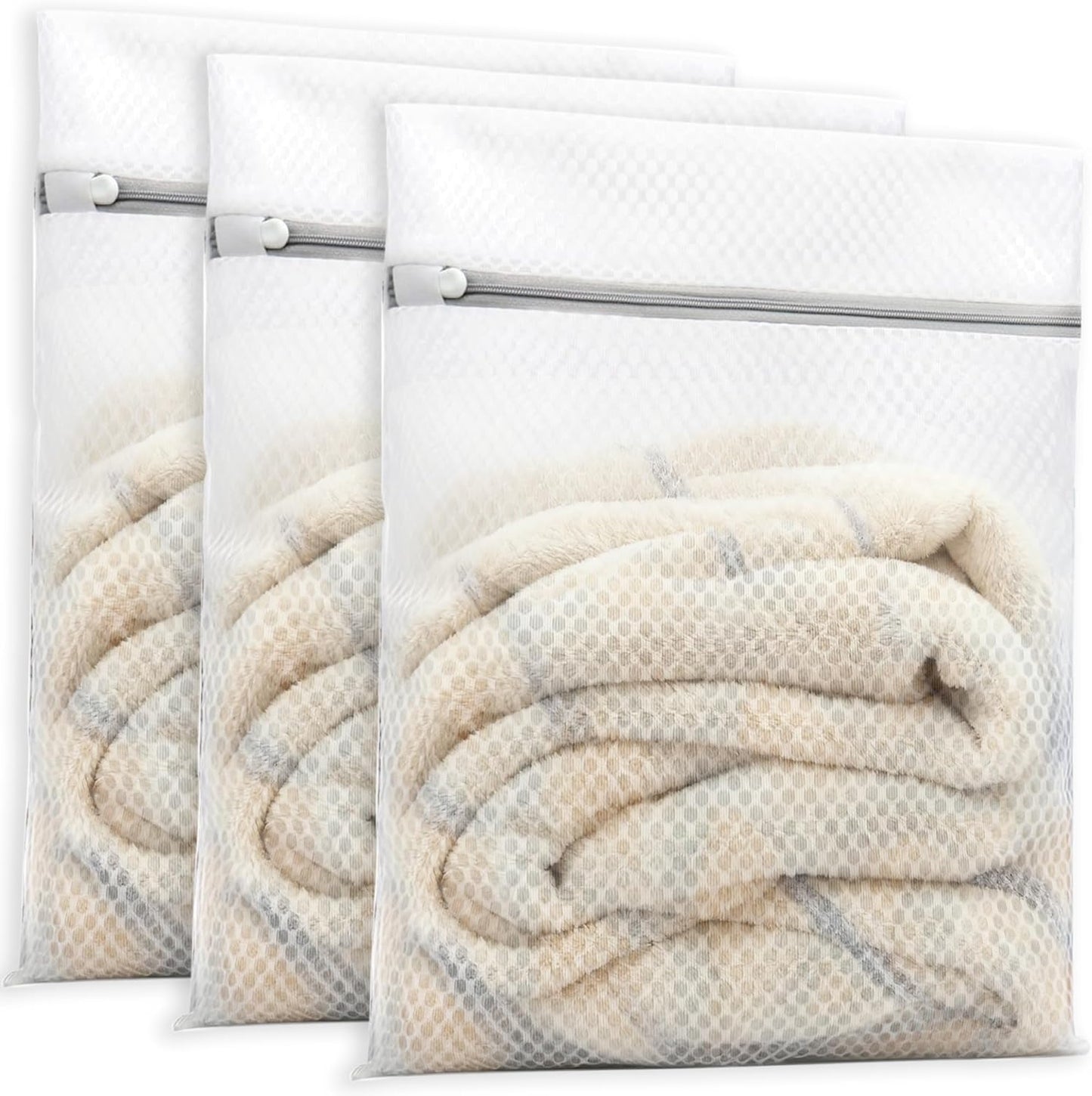PrettyCare 3 Large (16x19inch) Mesh Laundry Bags for Delicates, Durable Honeycomb Wash Bags with Premium Zippers - Laundry Essentials Mesh Bags for Lingerie, Bras, Socks, Sweater, Travel & Organizing