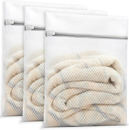 PrettyCare 3 Large (16x19inch) Mesh Laundry Bags for Delicates, Durable Honeycomb Wash Bags with Premium Zippers - Laundry Essentials Mesh Bags for Lingerie, Bras, Socks, Sweater, Travel & Organizing