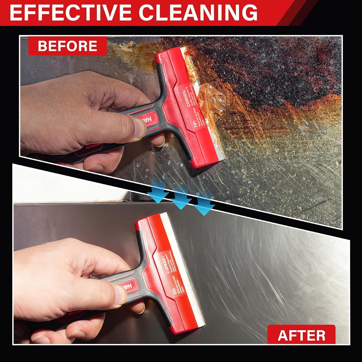 HAUTMEC Razor Blade Scraper Tool, 4" Wider Scraper Tool with 20 Extra Carbon Steel Blades, Razor Scraper for glass scraper, Adhesive, Label, Sticker from Window, Glass, Tile, Floor, Stove 25033