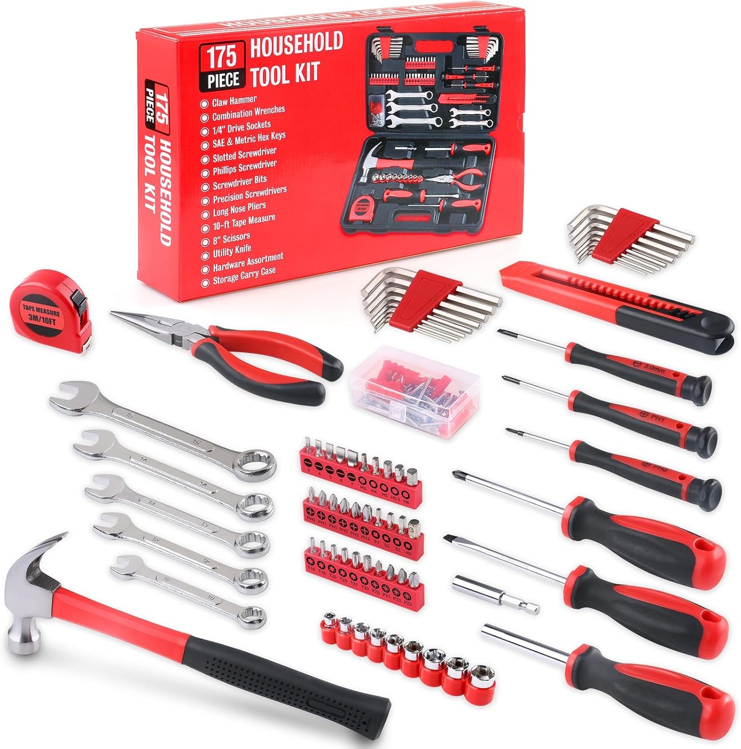 WINNER 175-Piece Multi-Purpose Automotive and Household Tool Kit in Toolbox Storage Case, Perfect for General Home and Auto Repairs, House DIY Project, Garage, Car, Travel Emergency, Father's Day Gift