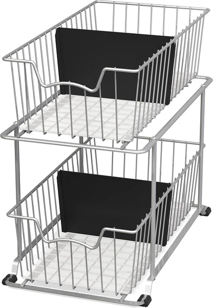 SimpleHouseware 2 Tier Cabinet Wire Basket Drawer Organizer, Brown
