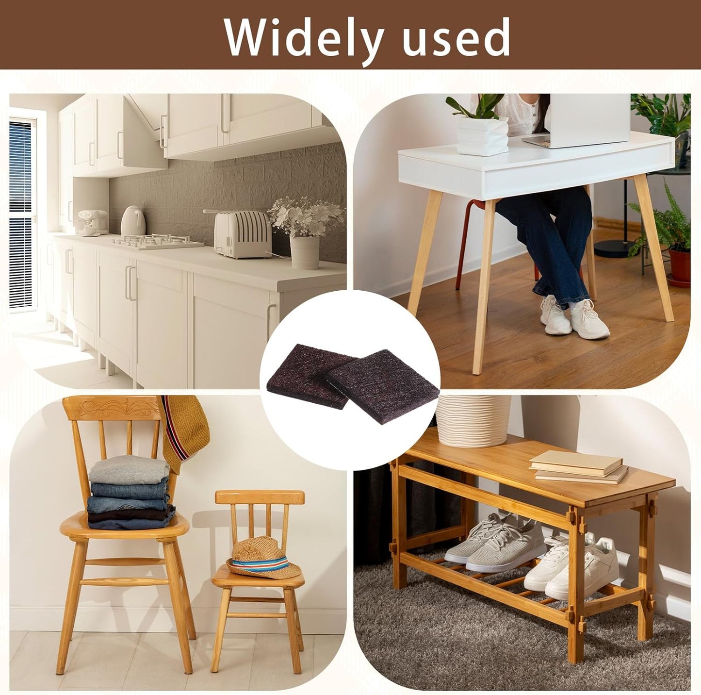16 PCS 1.5 Inch Square Felt Furniture Pads, Square Felt Pads for Chair Legs Self Adhesive Cuttable Chair Leg Floor Protectors Anti Scratch Floor Protectors for Hardwood Floors, Brown