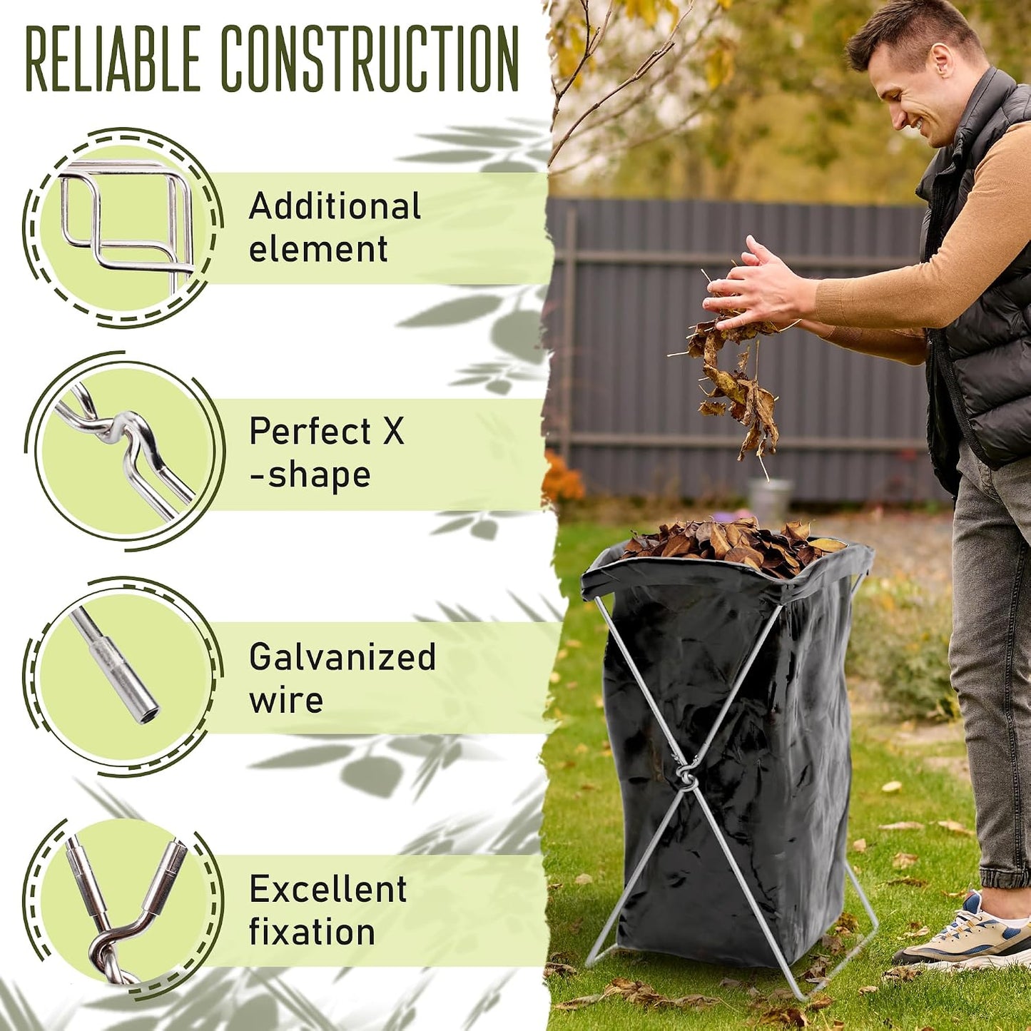 APQ Supply Outdoor Trash Bag Holder for Plastic Bags, 18 x 14 x 32 Inches. Portable Garbage Bag Holder. Folding Wire Holders for Lawn. Collapsible X-Frame Stand Bags for Garden, Laundry, Yard