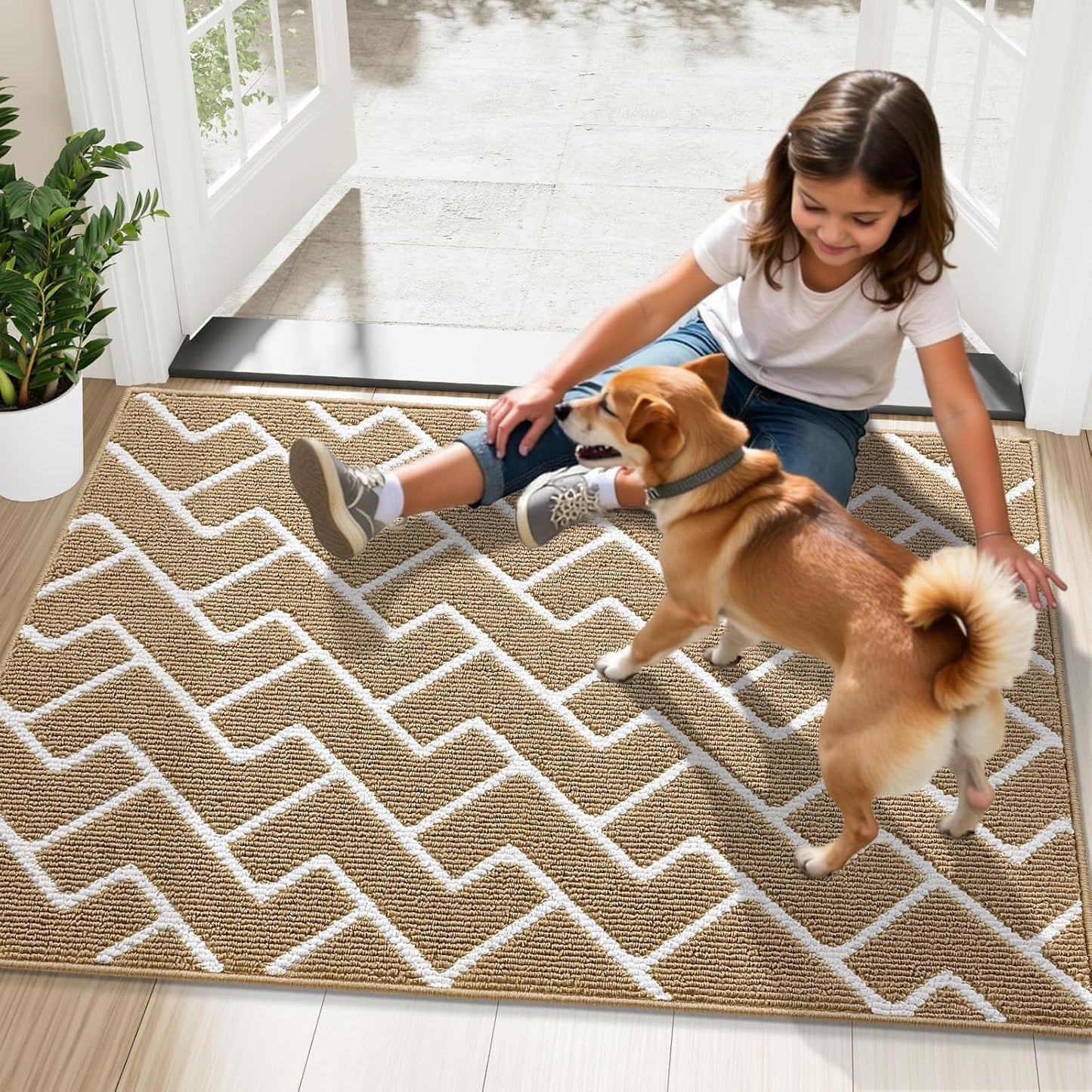 OLANLY Front Door Mat, Non-Slip Rubber Backing, Dirt Resistant and Absorbent, Washable, Easy to Clean Low-Profile Indoor Doormat for Back Door, Entryway, Inside Entrance, 32x20, Grey