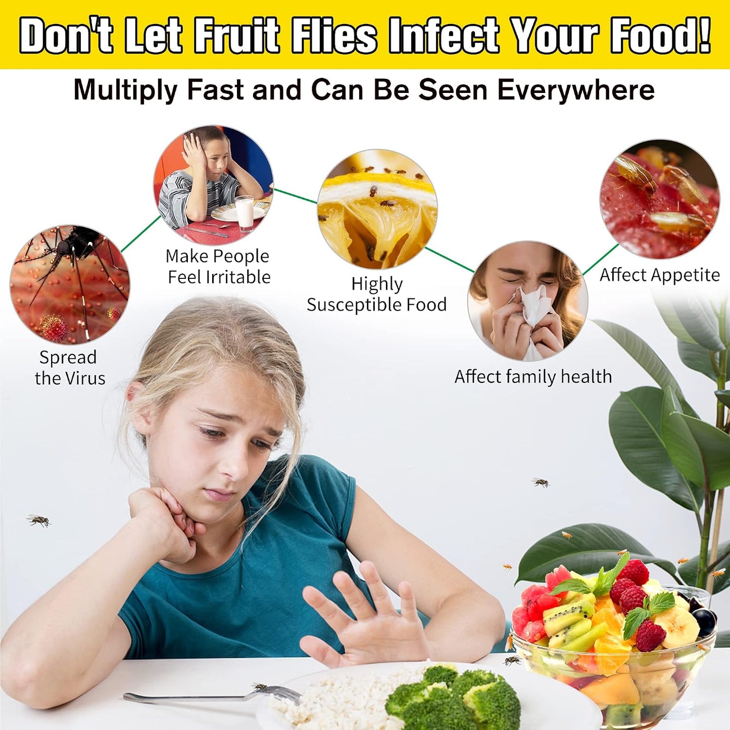 Fruit Fly Trap for Indoors, Effective Fruit Fly Catcher Gnat Killer with Sticker, Gnat Traps for House Indoor with Bait, Non-Toxic Reusable Easy to Use Fly Trap for Kitchen Home - 2 Pack, Clear Yellow