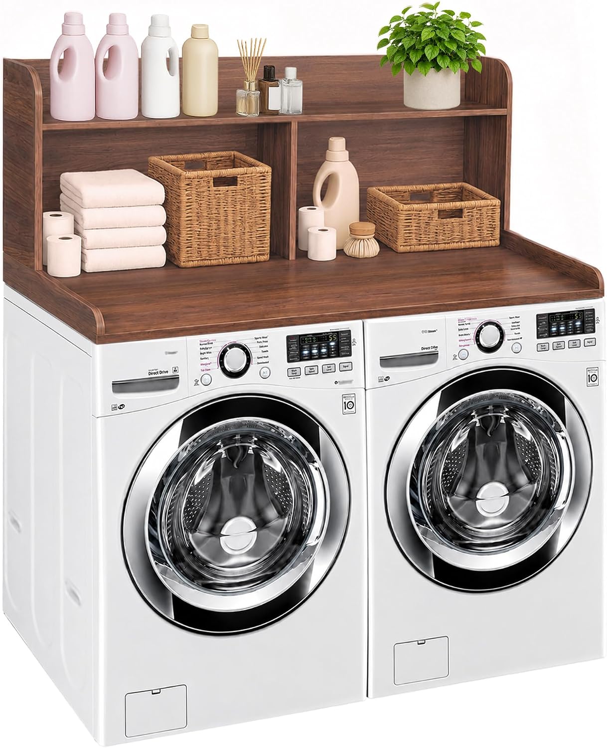 Royxen Laundry Countertop with 20" Shelf Universal Fit, Washer and Dryer Countertop with Storage Space, Laundry Room Storage (Walnut)