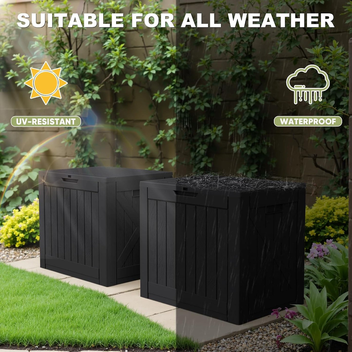 Greesum 31 Gallon Resin Deck Box All Weather Outdoor Storage Boxes for Patio Furniture Set,Outdoor Toys,Garden Tools,Black