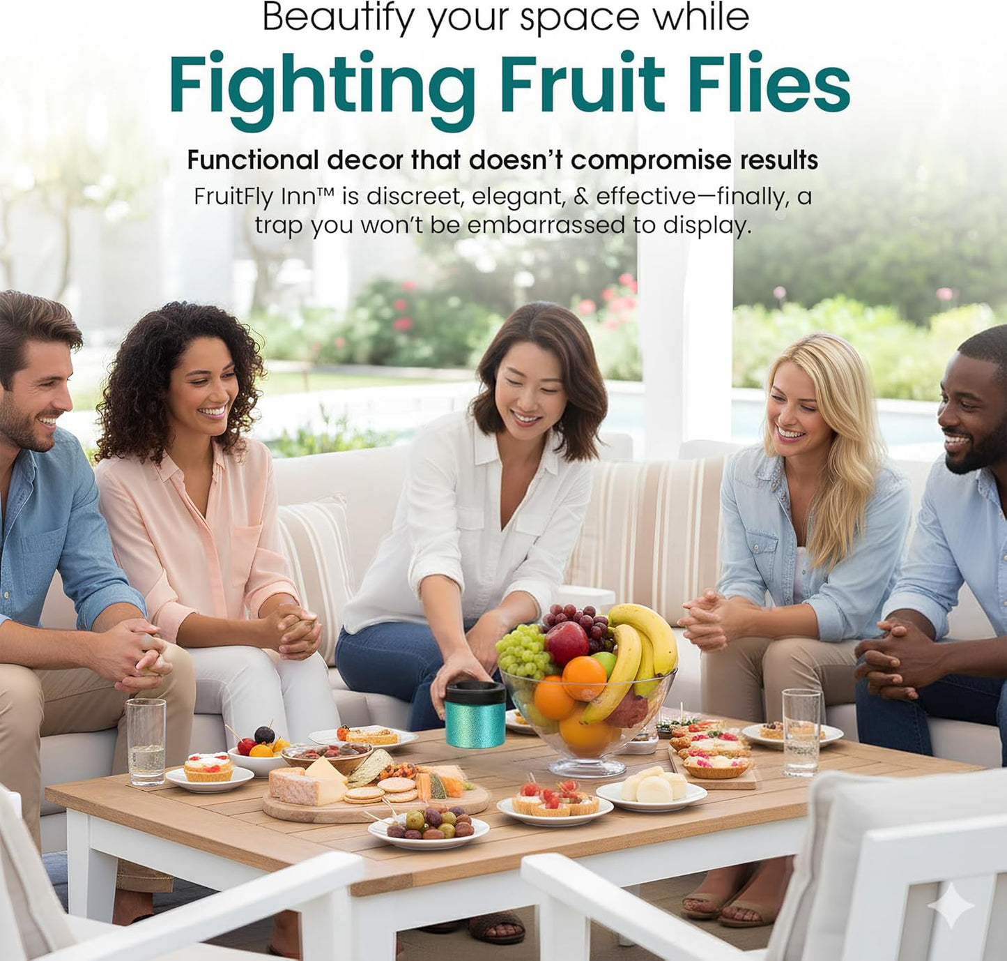 FruitFly Inn™ Decorative Fruit Fly Trap – Functional Art that Actually Works Indoors – Patent-Pending ScentVents™ for Over 6X Greater Scent Release, Escape-Proof, Dishwasher-Safe