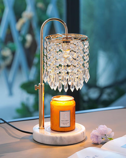 Candle Warmer Lamp with Timer Dimmer and 3 Bulbs, Candle Lamp Warmer with Marble Base for Adjustable Height, Crystal Candle Lamp for Jar Candles, House Warming Gifts Home Room Decor, Silver