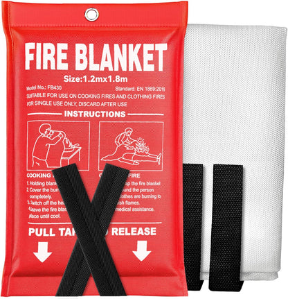 Extra Large Fire Blanket - 47" x 71" CE Certified Fiberglass Prepared Emergency Fire Blanket XL for Home and Kitchen, Schools, Restaurants, Car' s Hood Fire, 1.2-1.8m BBQ Grill