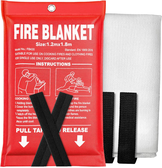 Extra Large Fire Blanket - 47" x 71" CE Certified Fiberglass Prepared Emergency Fire Blanket XL for Home and Kitchen, Schools, Restaurants, Car' s Hood Fire, 1.2-1.8m BBQ Grill