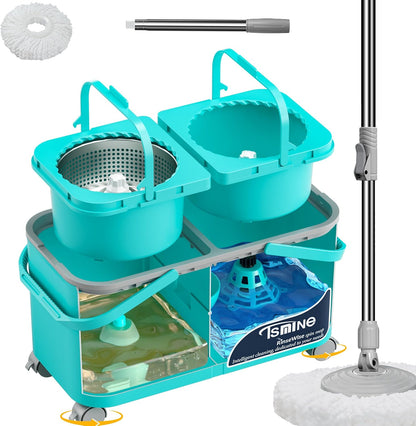 2026 Upgraded Easy-Use Spin Mop for Cleaner, Clean & Dirty Water Separation Mop Bucket for Pet & Family Homes,360° Swivel Wheels, Safe for Hardwood & Tile, Adjustable Handle,6 Reusable Mop Heads