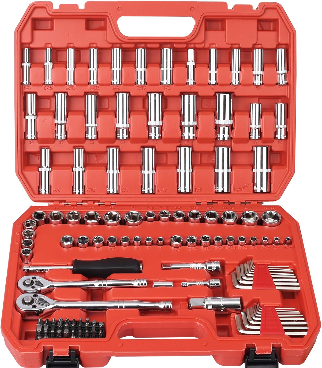 Egofine 46 Pieces 1/4 inch Drive Socket Ratchet Wrench Set, with Bit Socket Set Metric and Extension Bar for Auto Repairing and Household, with Storage Case