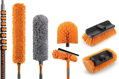 20 Foot High Ceiling Duster Kit and Scrub Brush with 4-12 ft Extension Pole // Telescoping Duster, Window Squeegee and Cobweb Duster with Extension Pole // Interior and Exterior House Cleaning Brushes