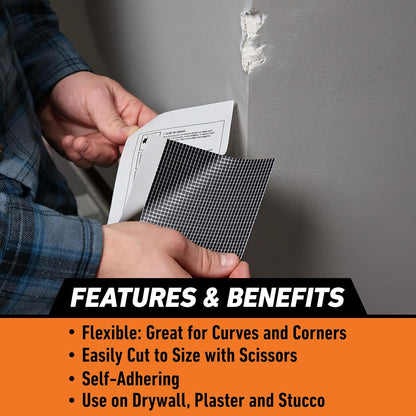 Gorilla Flexible Wall Repair Patch, 4”x 4”, (Pack of 1) – Durable, Professional Looking Repairs on Walls & Ceilings