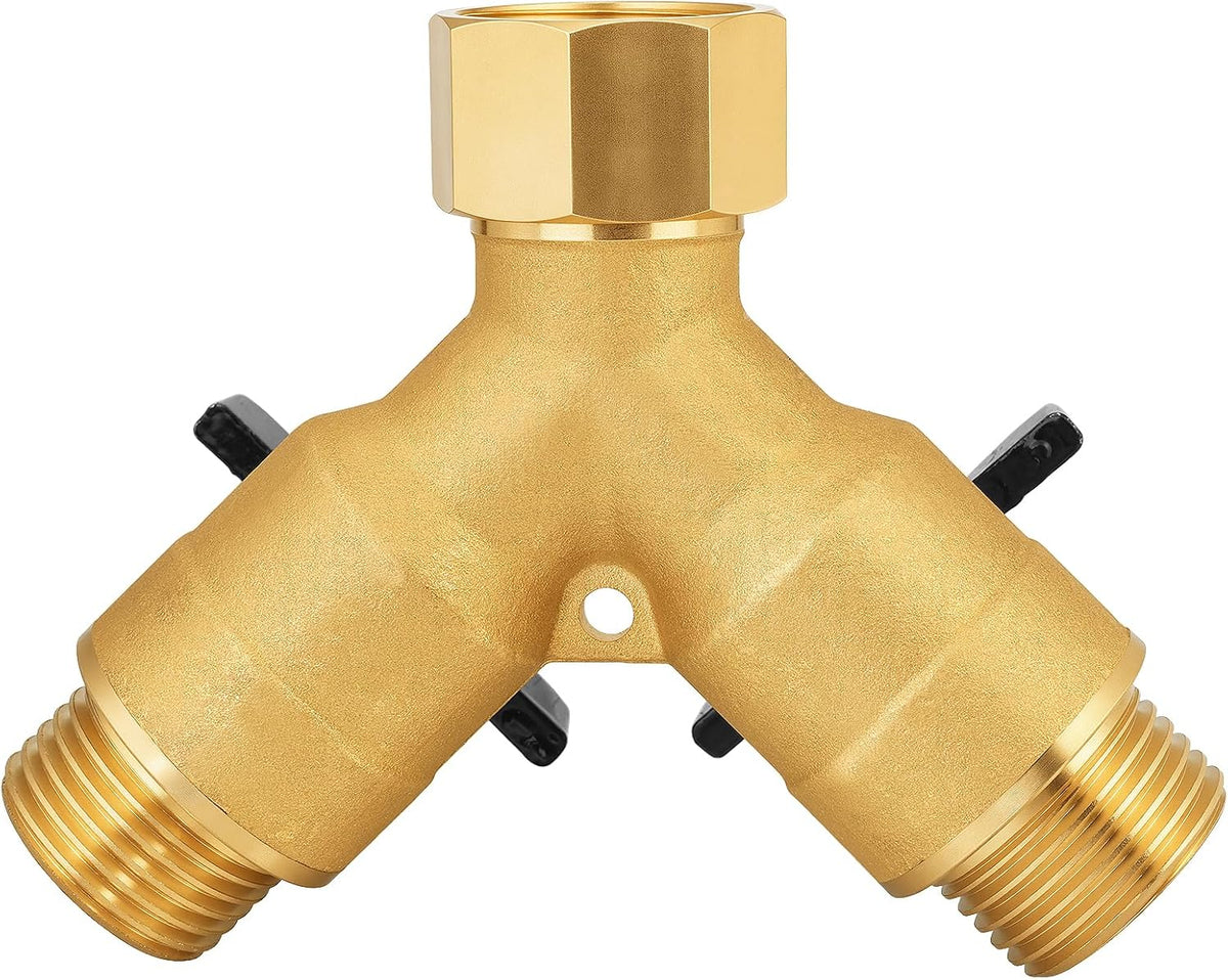 SIGURANTA Garden hose splitter, full-flow, heavy-duty brass 2-way high flow, outdoor faucet Y-valve closure diverter connector, garden hose high-flow diverter adapter. (2-Way Full Flow)