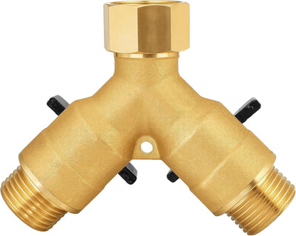 SIGURANTA Garden hose splitter, full-flow, heavy-duty brass 2-way high flow, outdoor faucet Y-valve closure diverter connector, garden hose high-flow diverter adapter. (2-Way Full Flow)