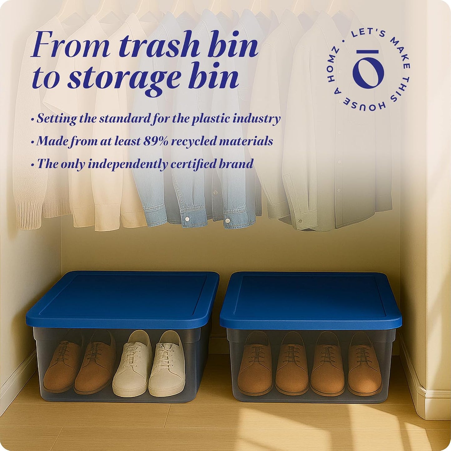 HOMZ 2-Pack Snaplock, Small Clear Plastic Storage Organizer Bins w/ Lids, 28 Quart, Gray - Stackable Container Boxes for Bedroom, Bathroom, Garage, and Office Organization