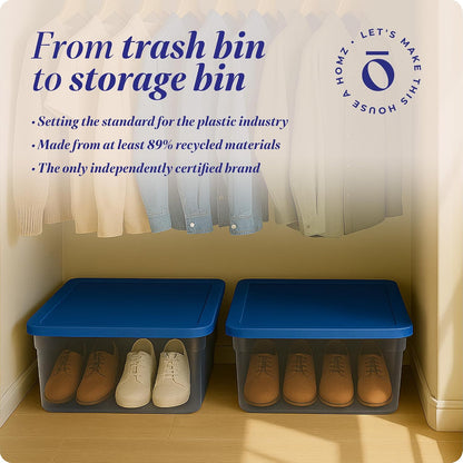 HOMZ 2-Pack Snaplock, Small Clear Plastic Storage Organizer Bins w/ Lids, 28 Quart, Gray - Stackable Container Boxes for Bedroom, Bathroom, Garage, and Office Organization