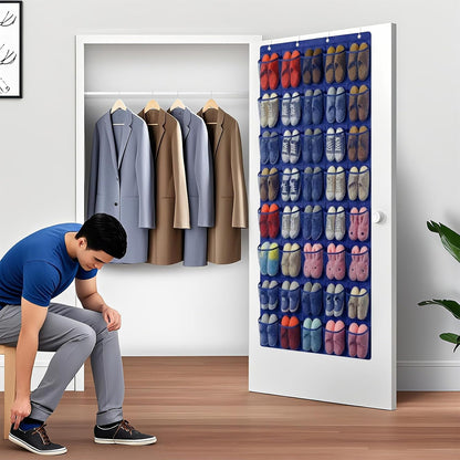 40 Large Mesh Pocket Over the Door Shoe Organizer,Hanging Shoe Rack for Door,Hualleko Shoes Organizer Hanger with Large Capacity, Shoes Storage Holder Sturdy Non-woven Fabric - Stores 20 Pairs (White)